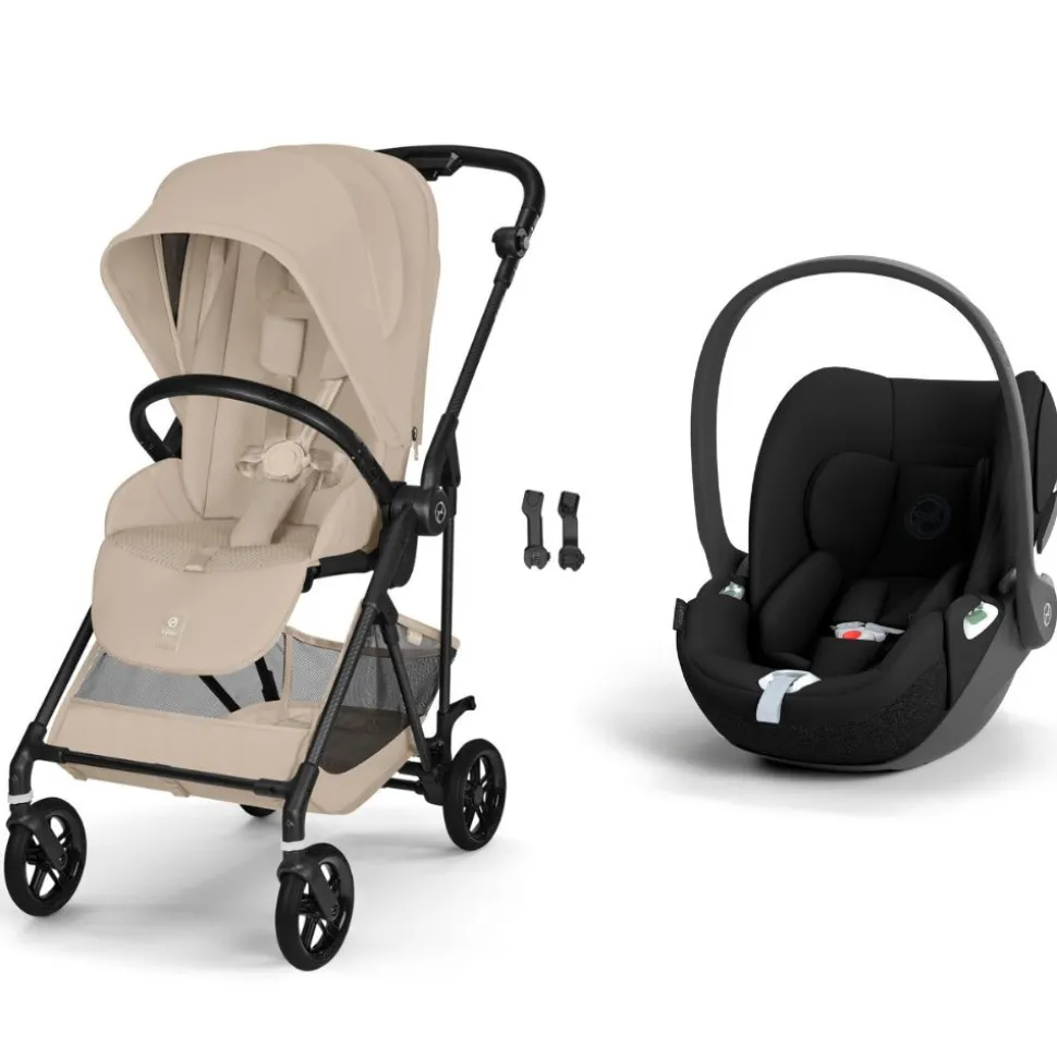 Poussette duo melio carbon 6 almond beige avec siège auto cloud t i-size
