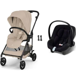 Poussette duo melio carbon 6 almond beige avec siège auto aton b2 i-size