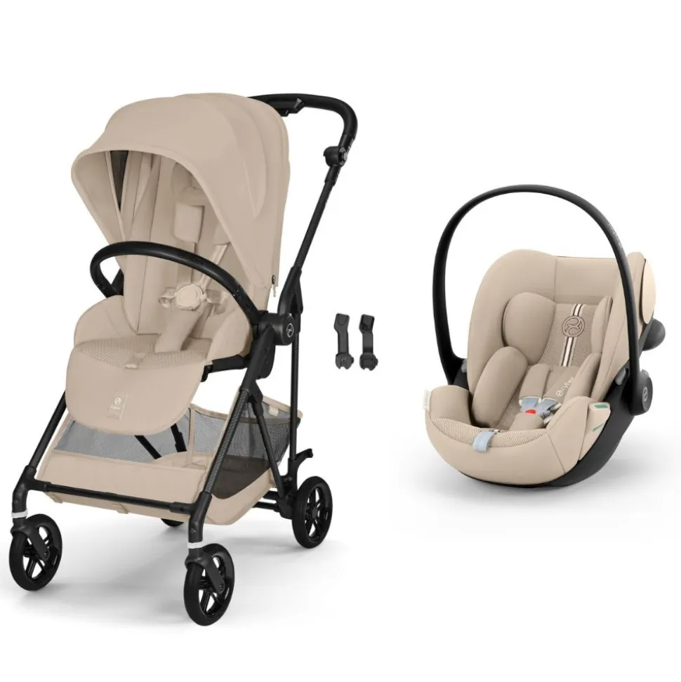 Poussette duo melio carbon 6 almond beige avec siège auto cloud g3 i-size tissu plus
