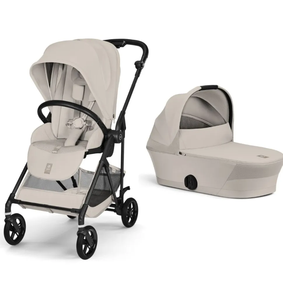 Poussette duo melio carbon 6 dune grey avec nacelle melio cot