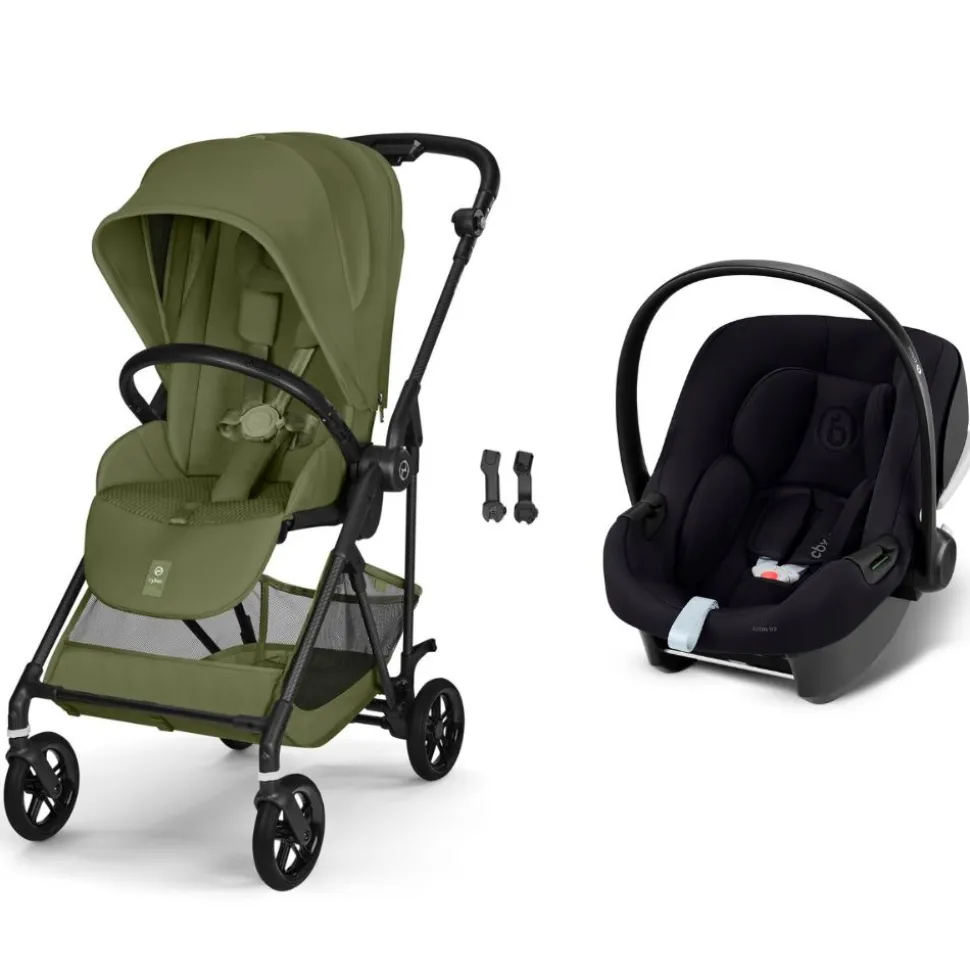 Poussette duo melio carbon 6 moss green avec siège auto aton b2 i-size