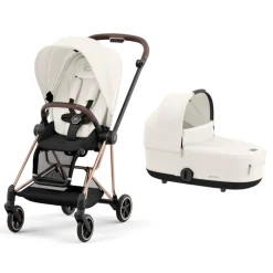 Poussette duo mios 3 off white châssis rose gold + nacelle luxe