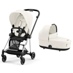 Poussette duo mios 3 off white châssis chrome black + nacelle luxe
