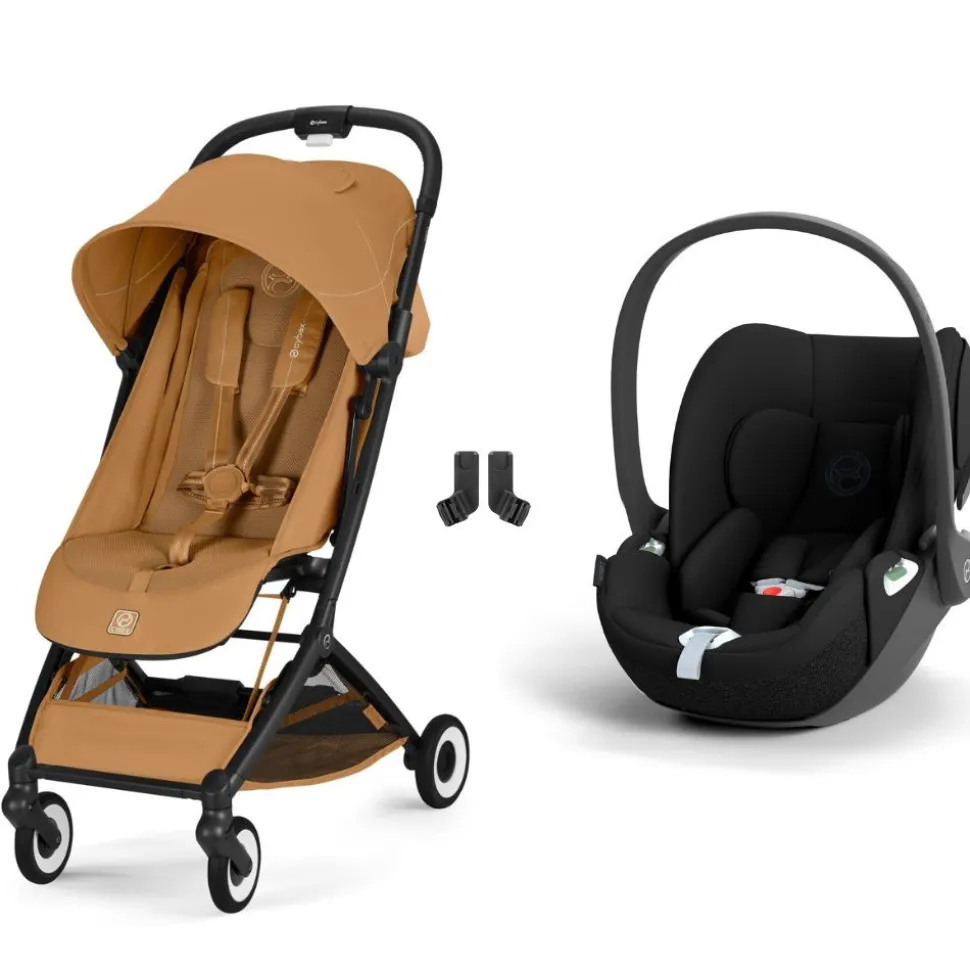 Poussette duo orfeo 3 compacte cinnamon yellow avec siège auto cloud t i-size