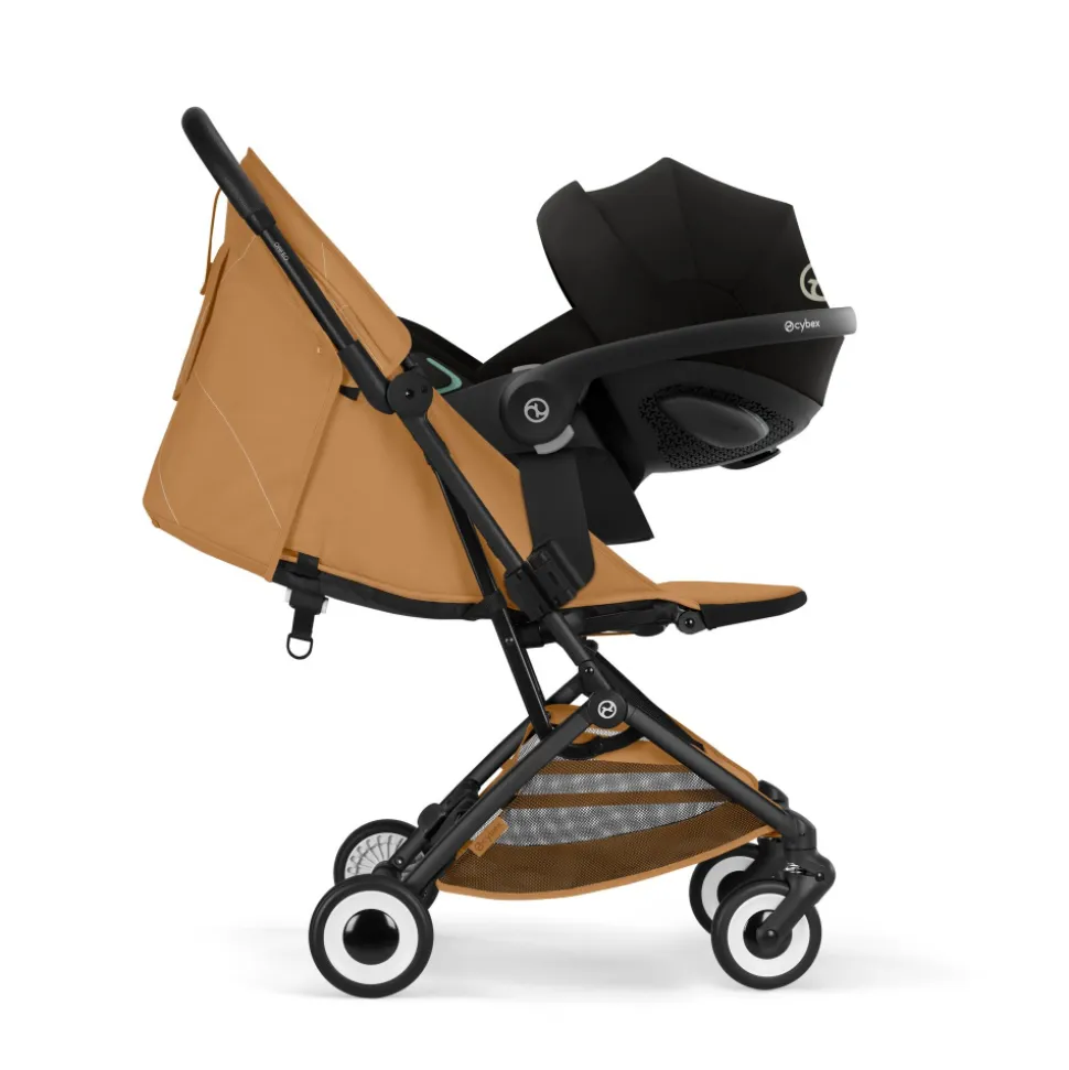 Poussette duo orfeo 3 compacte cinnamon yellow avec siège auto aton b2 i-size