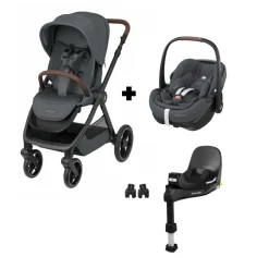 Poussette duo oxford + siège auto pebble 360 pro 2 twillic graphite + base familyfix 360 pro