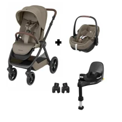 Poussette duo oxford + siège auto pebble 360 pro 2 twillic truffle + base familyfix 360 pro