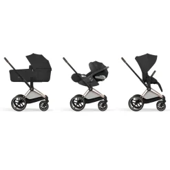 Poussette duo priam 5 avec nacelle pliable châssis rosegold sepia black