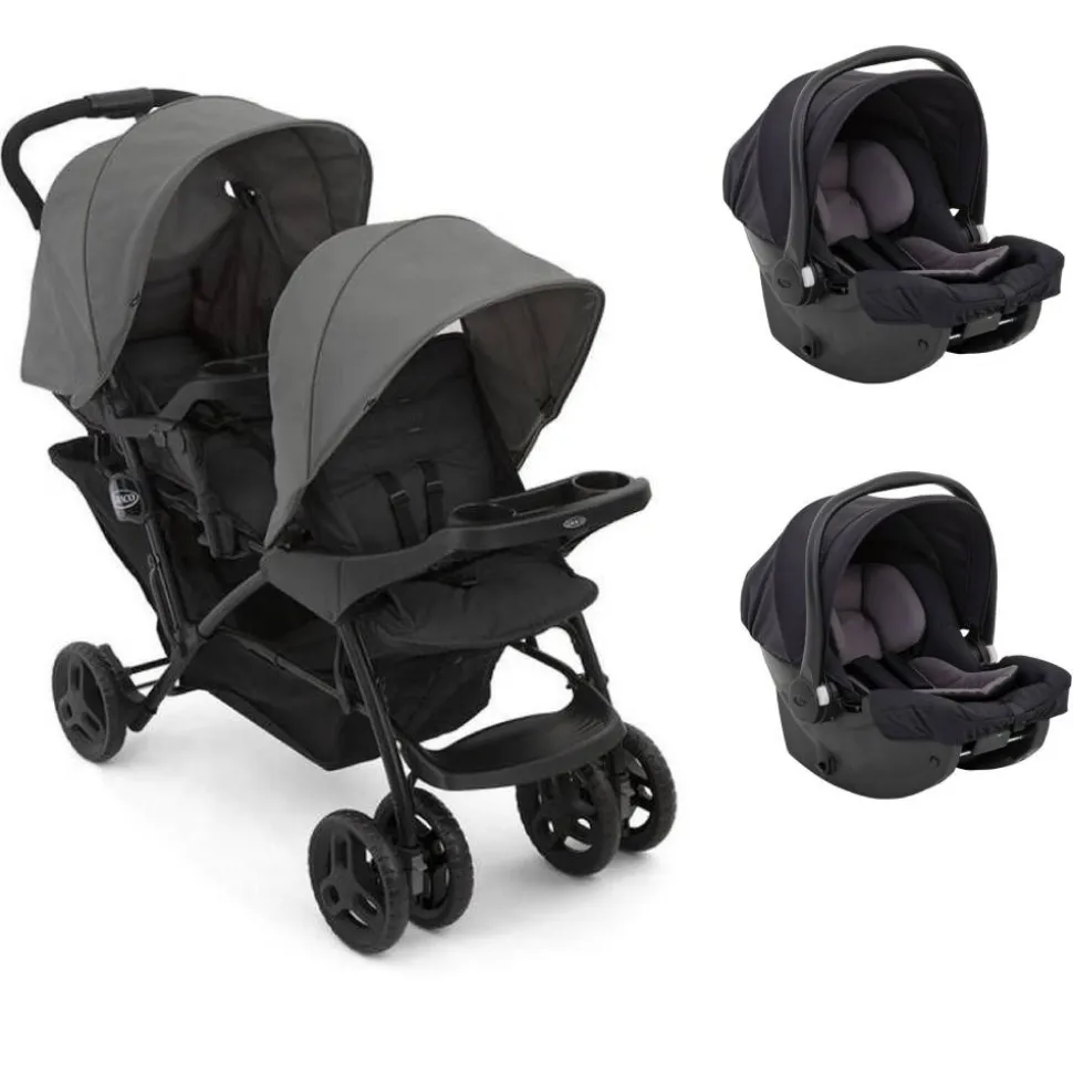 Poussette duo stadium double titanium + 2 sièges auto snugessentials midnight