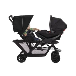Poussette duo stadium double black grey + 2 sièges auto snugessentials midnight