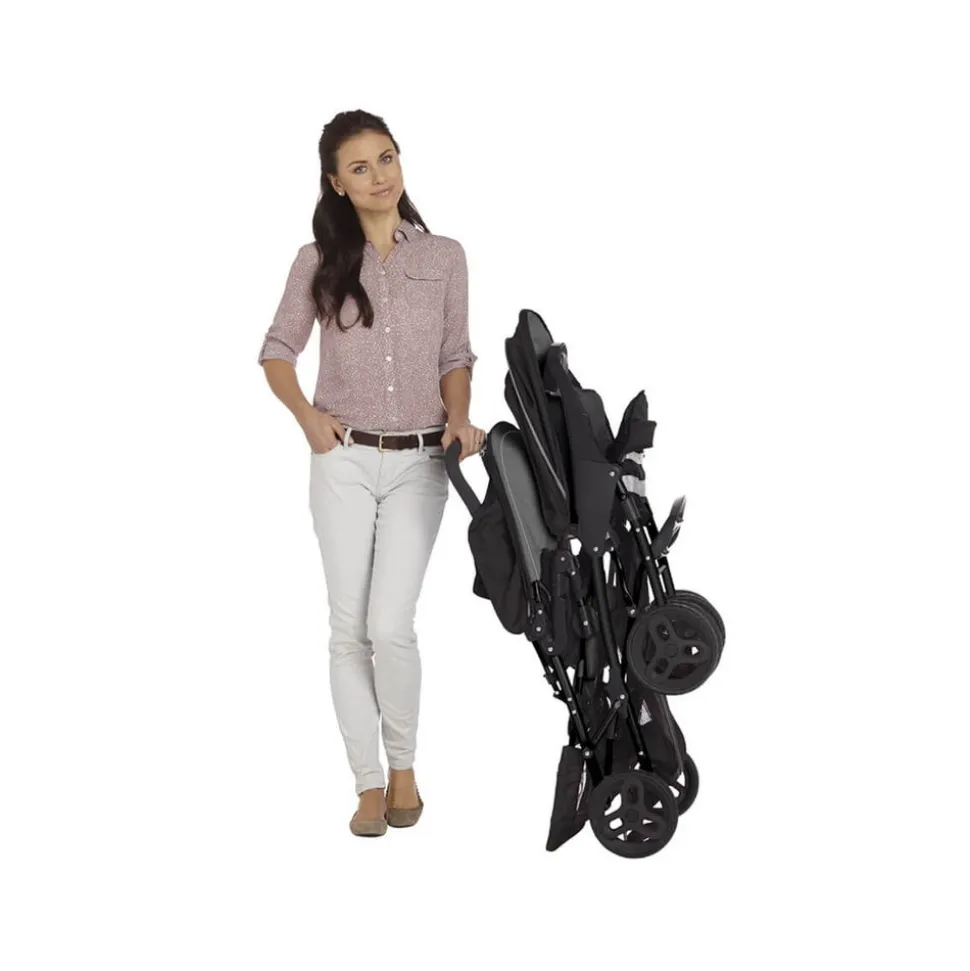 Poussette duo stadium double black grey + 2 sièges auto snugessentials midnight