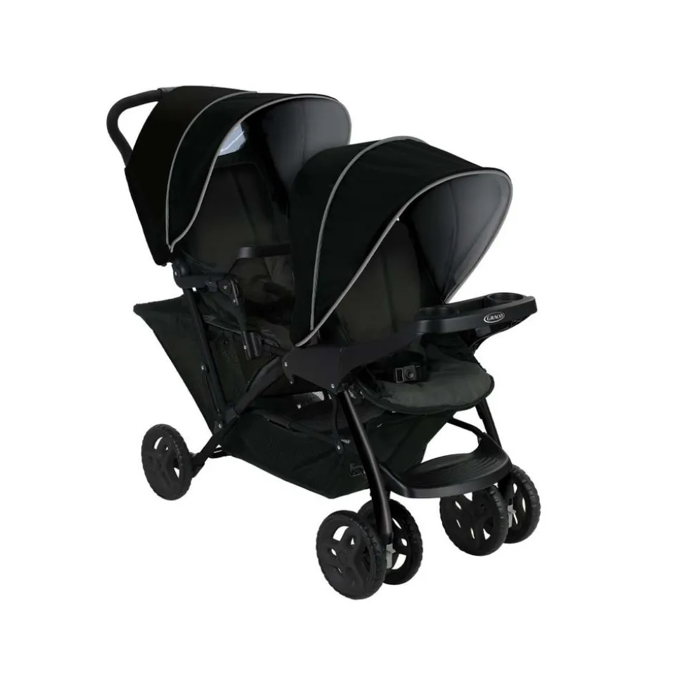 Poussette duo stadium double black grey + 2 sièges auto snugessentials midnight