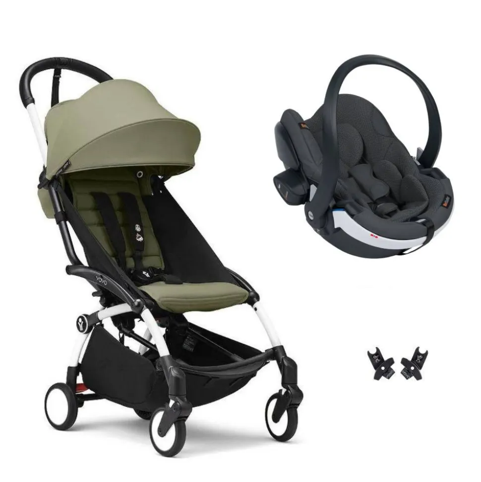 Poussette duo yoyo 3 - châssis blanc pack 6+ et siège auto izi go modular x2 by besafe olive