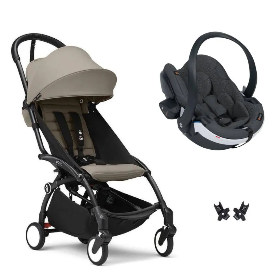 Poussette duo yoyo 3 - châssis noir pack 6+ et siège auto izi go modular x2 by besafe taupe