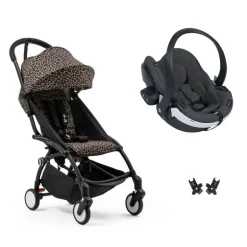 Poussette duo yoyo 3 - châssis noir pack 6+ et siège auto izi go modular x2 by besafe léopard