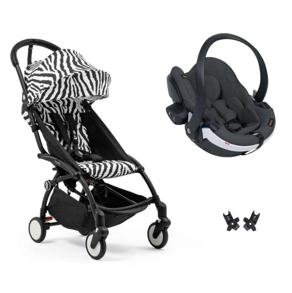 Poussette duo yoyo 3 - châssis noir pack 6+ et siège auto izi go modular x2 by besafe zebra