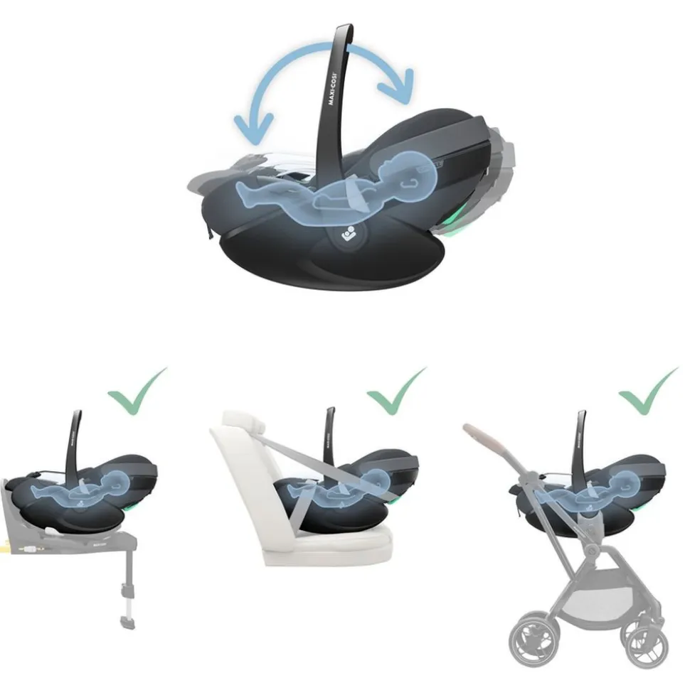 Poussette duo yoyo 3 pack 6+ et siège auto pebble 360 pro² - chassis noir - olive