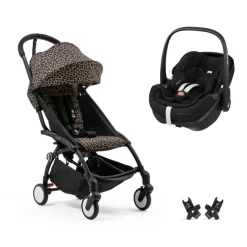 Poussette duo yoyo 3 pack 6+ et siège auto pebble 360 pro² - chassis noir - leopard
