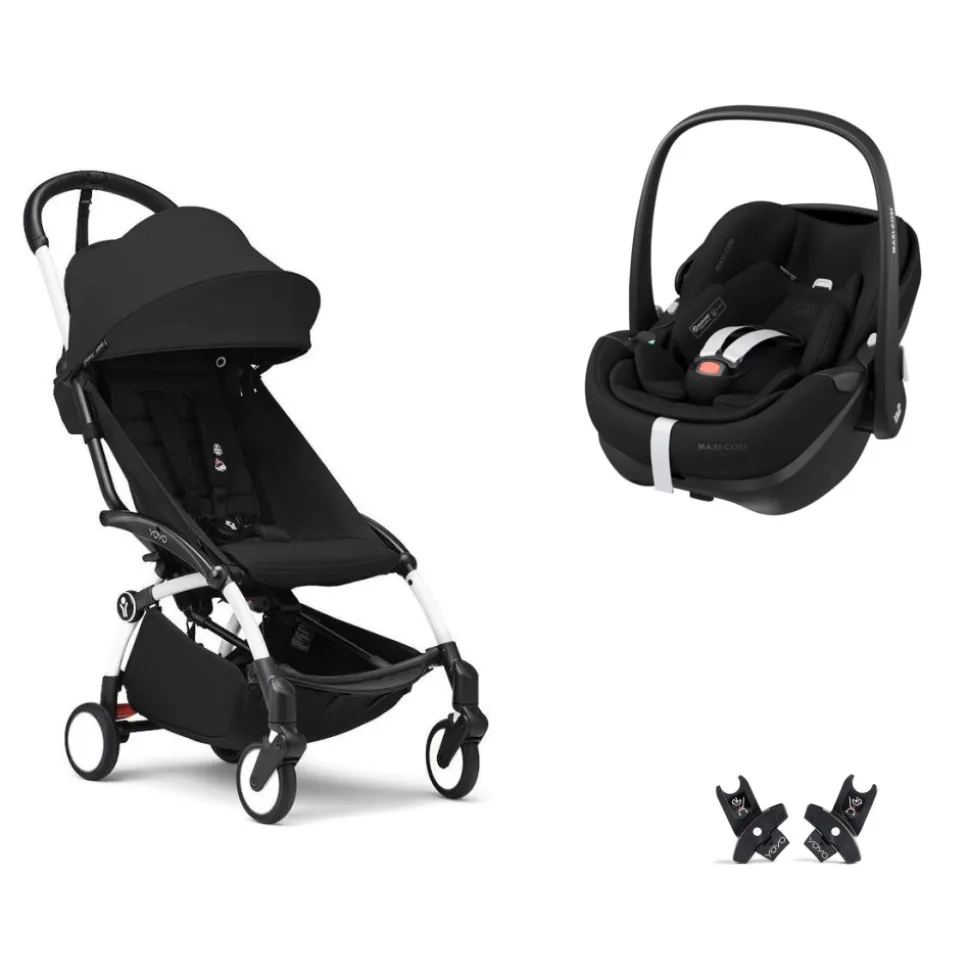 Poussette duo yoyo 3 pack 6+ et siège auto pebble 360 pro² black - chassis blanc - noir