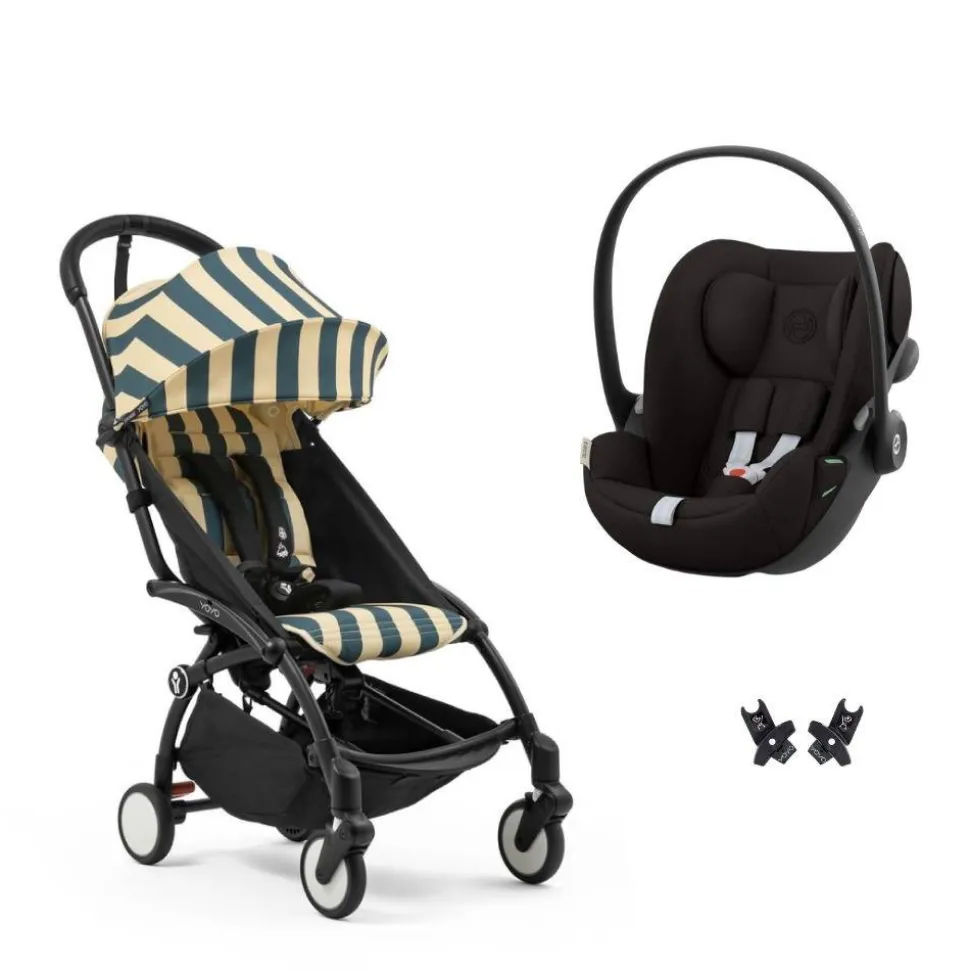 Poussette duo yoyo 3 pack 6+ et siège auto cloud g3 black - chassis noir - monaco