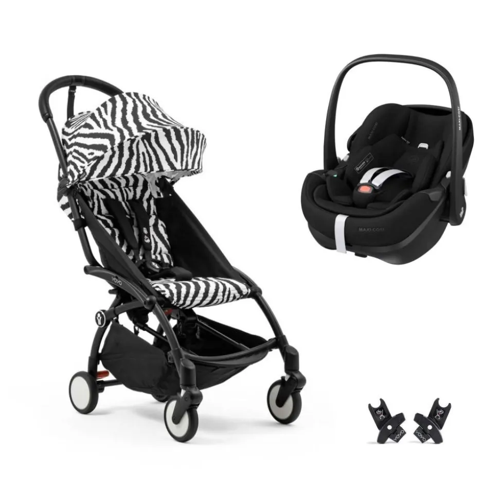 Poussette duo yoyo 3 pack 6+ et siège auto pebble 360 pro² - chassis noir - zebra