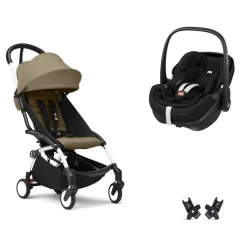 Poussette duo yoyo 3 pack 6+ et siège auto cloud t - chassis blanc - toffee