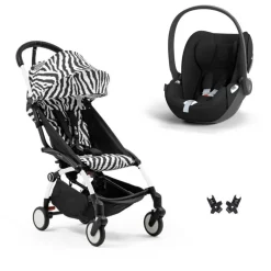 Poussette duo yoyo 3 pack 6+ et siège auto cloud t black - chassis blanc - zebra