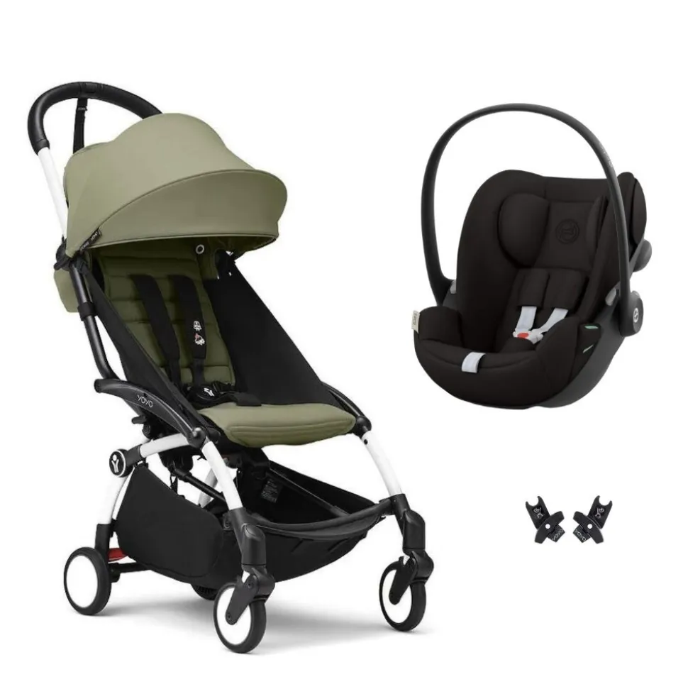 Poussette duo yoyo 3 pack 6+ et siège auto cloud g3 black - chassis blanc - olive