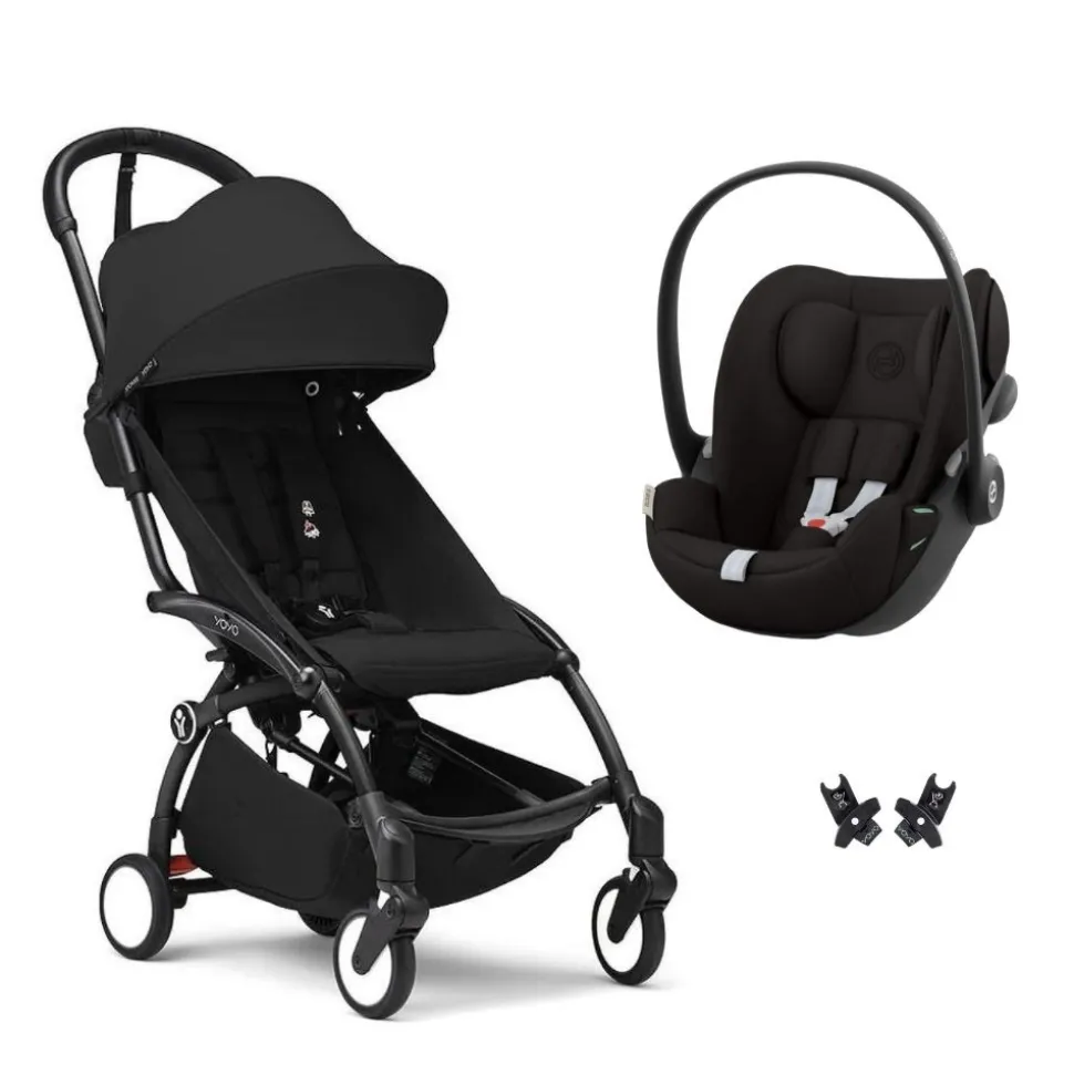 Poussette duo yoyo 3 pack 6+ et siège auto cloud g3 black - chassis noir - noir