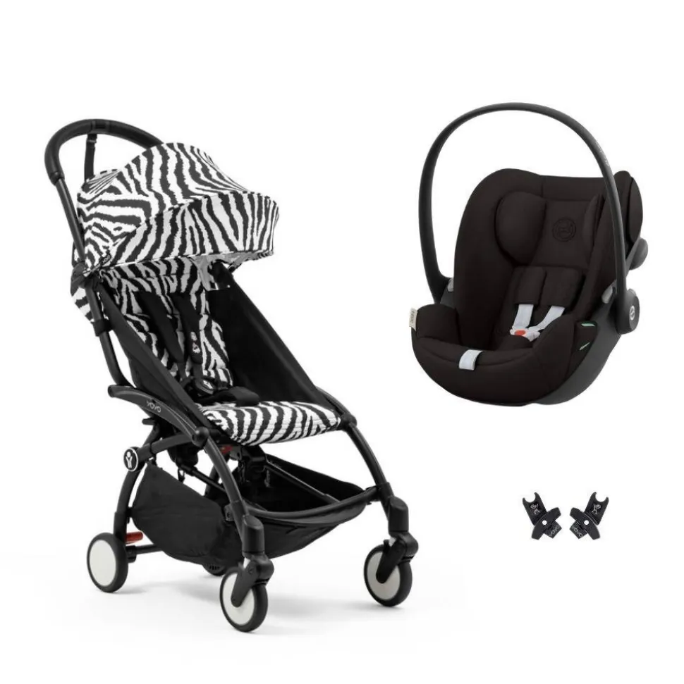 Poussette duo yoyo 3 pack 6+ et siège auto cloud g3 black - chassis noir - zebra