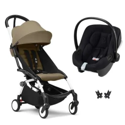 Poussette duo yoyo 3 pack 6+ et siège auto aton b2 black - chassis blanc - toffee