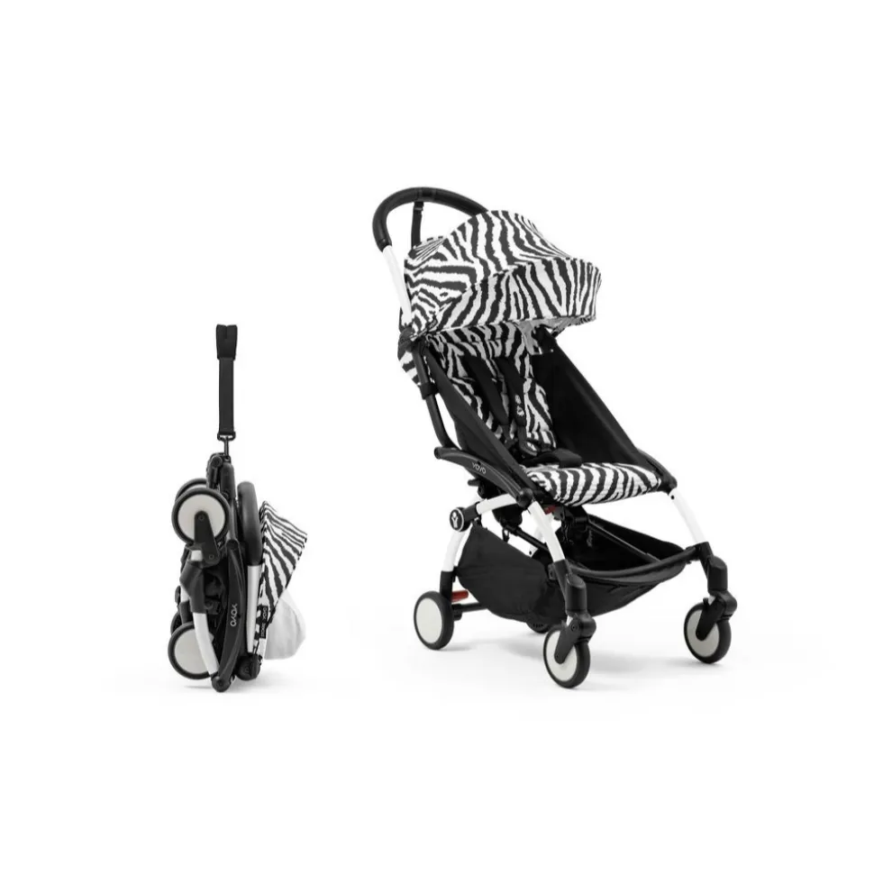 Poussette duo yoyo 3 pack 6+ et siège auto aton b2 black - chassis blanc - zebra