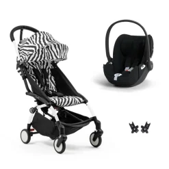 Poussette duo yoyo 3 pack 6+ et siège auto cloud t plus black - chassis blanc - zebra