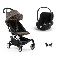 Poussette duo yoyo 3 pack 6+ et siège auto cloud t plus black - chassis blanc - leopard