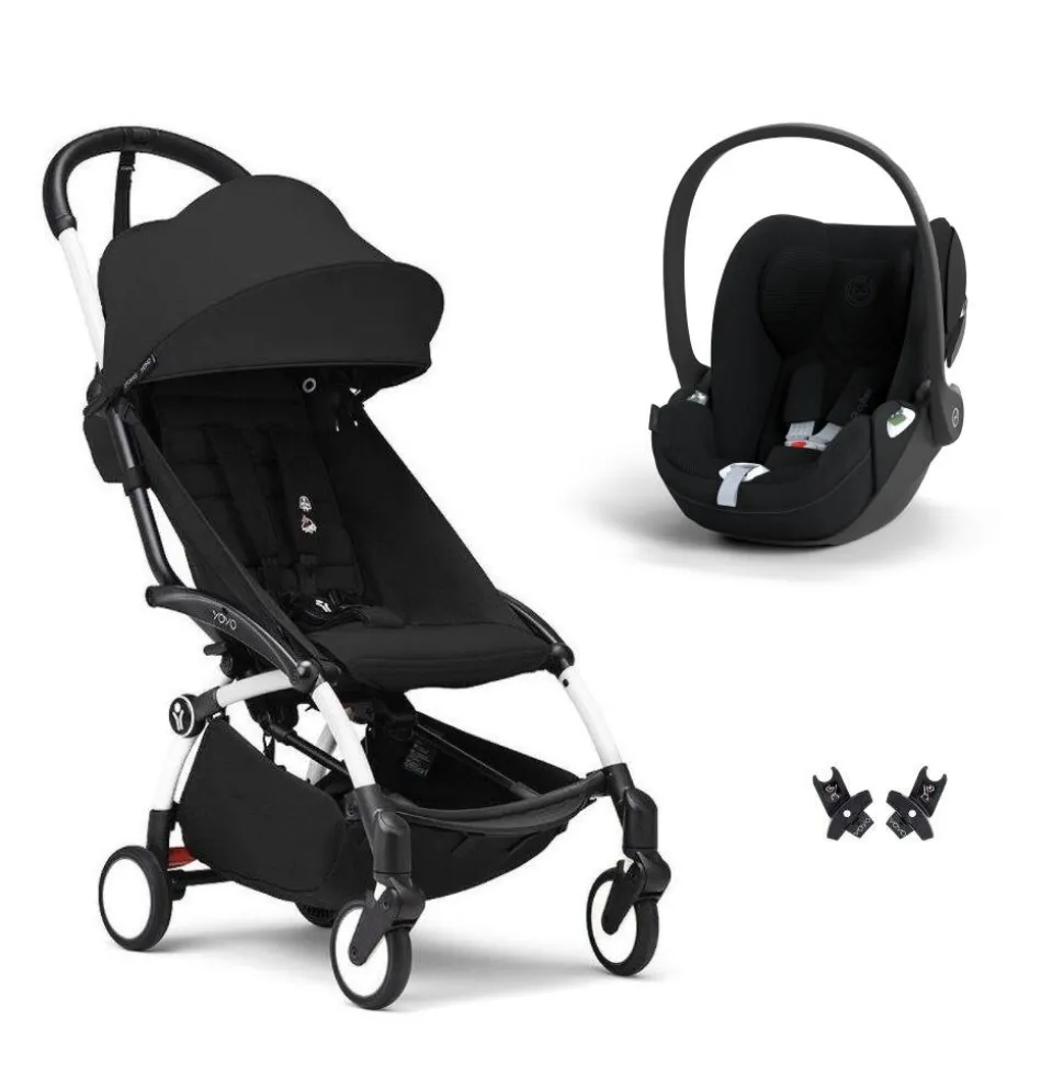 Poussette duo yoyo 3 pack 6+ et siège auto cloud t plus black - chassis blanc - noir