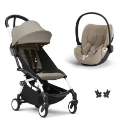 Poussette duo yoyo 3 pack 6+ et siège auto cloud t plus beige - chassis blanc - taupe