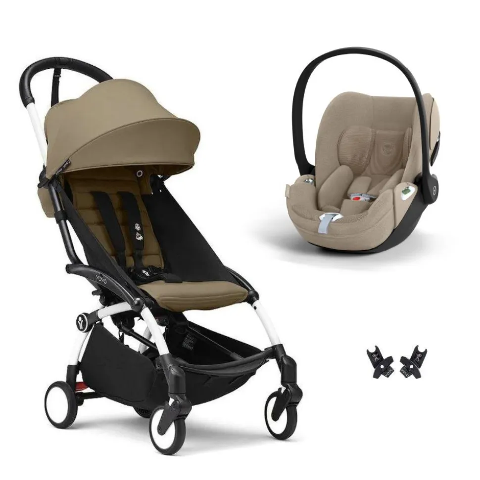 Poussette duo yoyo 3 pack 6+ et siège auto cloud t plus beige - chassis blanc - toffee