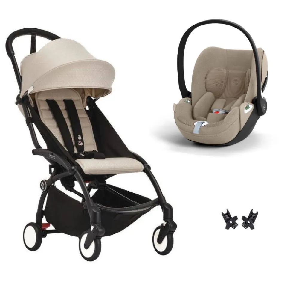 Poussette duo yoyo 3 pack 6+ et siège auto cloud t plus beige - chassis noir - bonpoint