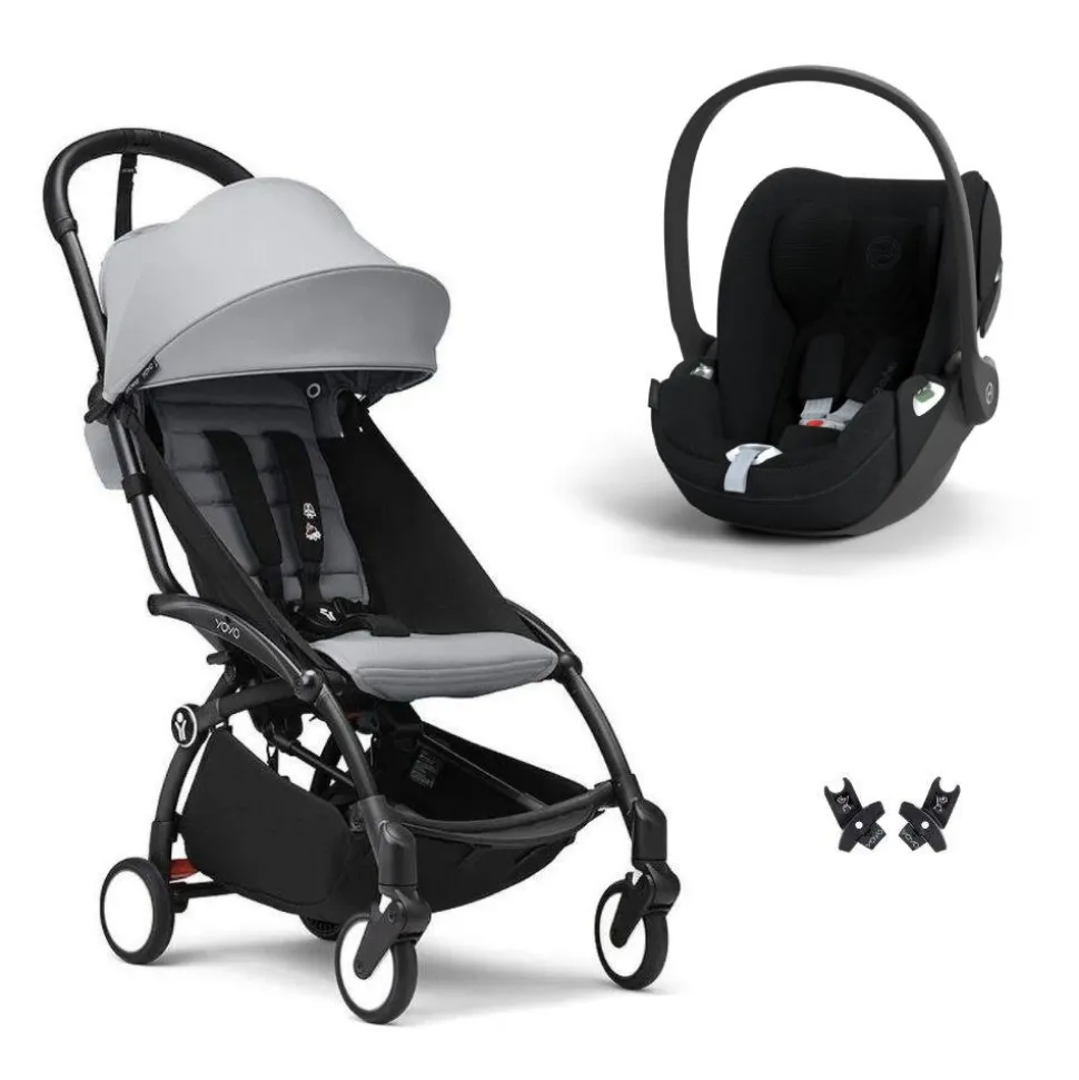 Poussette duo yoyo 3 pack 6+ et siège auto cloud t plus black - chassis noir - stone