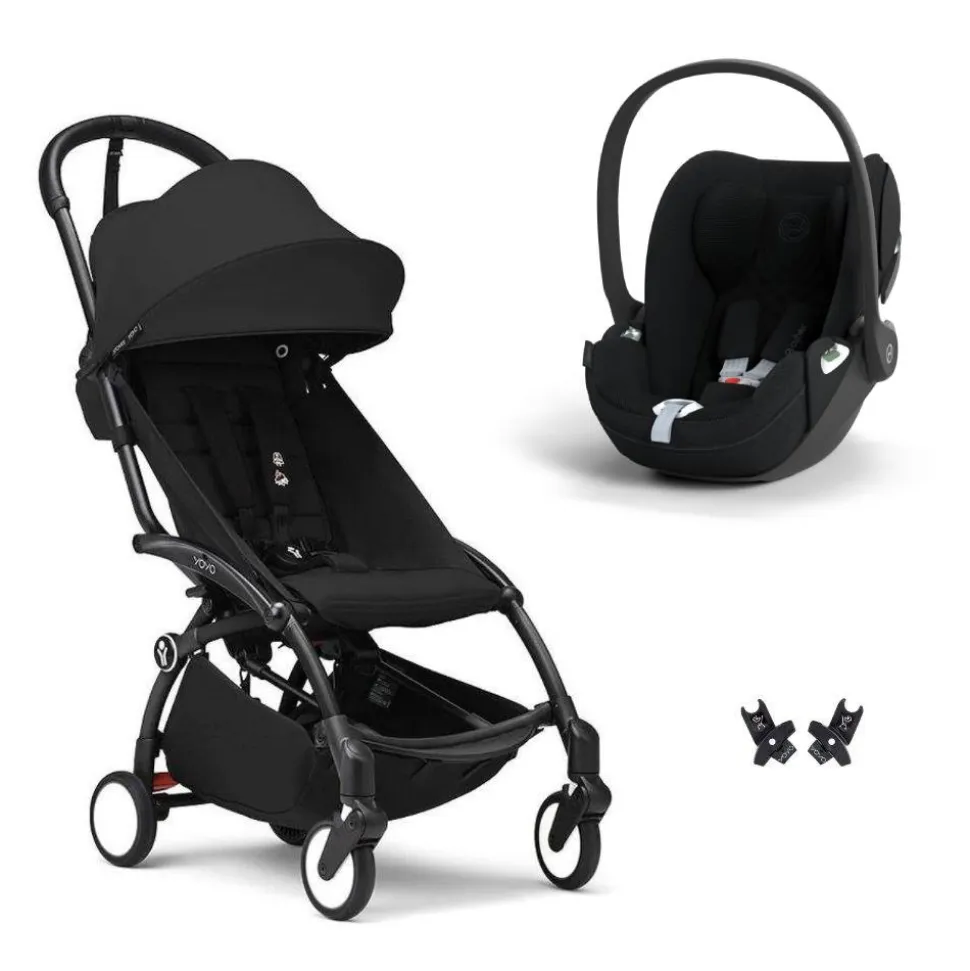 Poussette duo yoyo 3 pack 6+ et siège auto cloud t plus black - chassis noir - noir
