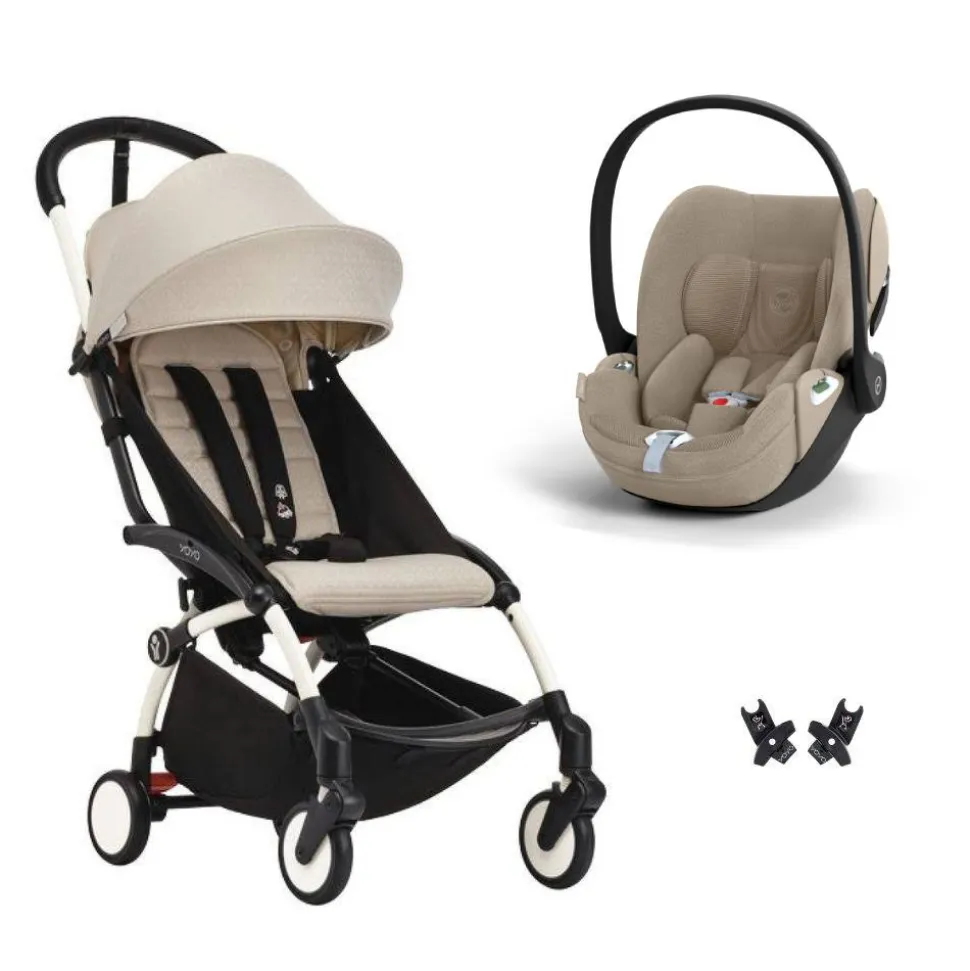 Poussette duo yoyo 3 pack 6+ et siège auto cloud t plus beige - chassis blanc - bonpoint