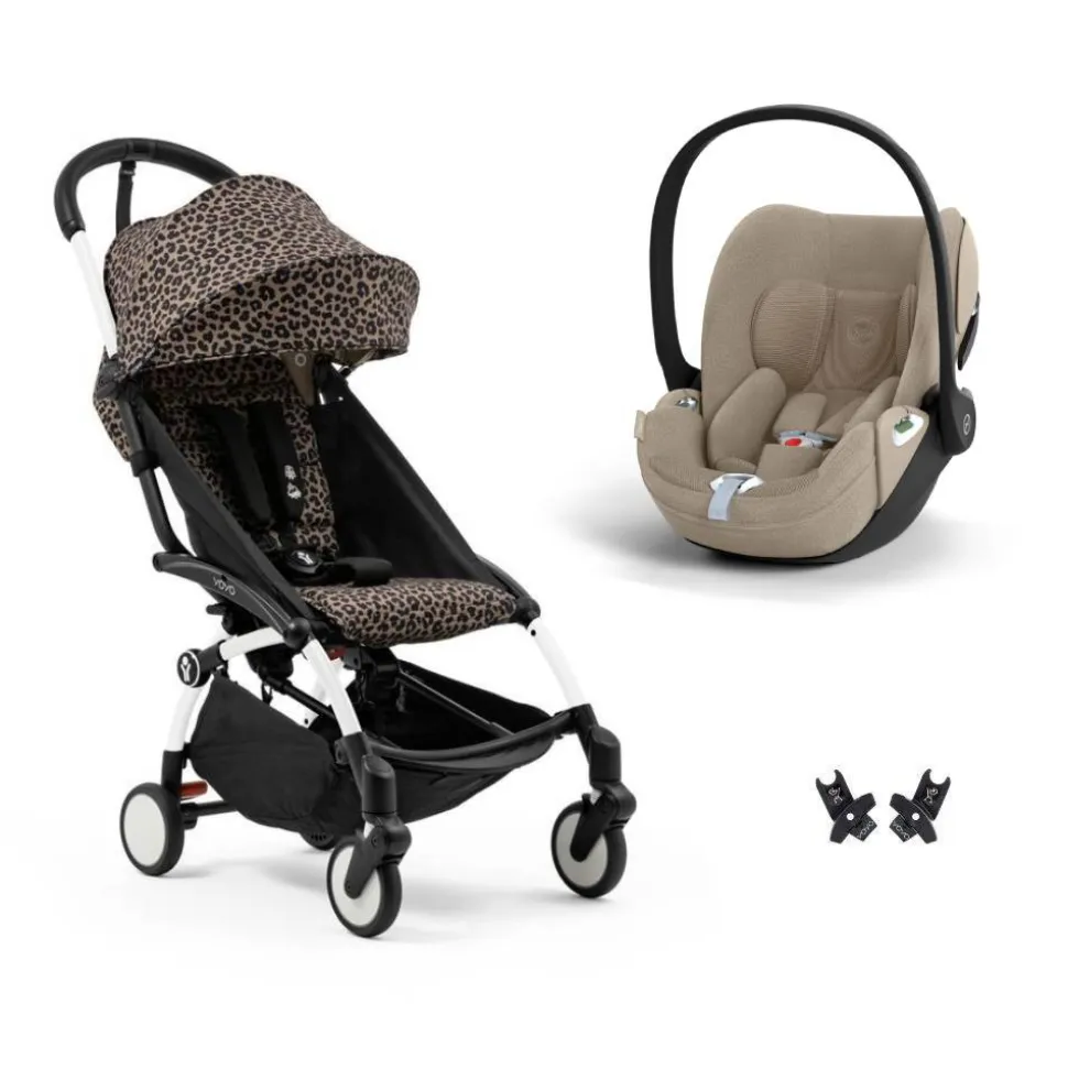 Poussette duo yoyo 3 pack 6+ et siège auto cloud t plus beige - chassis blanc - leopard