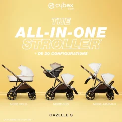 Poussette jumeaux gazelle s almond beige + 2 sièges auto aton b2 i-size + 2 nacelles s