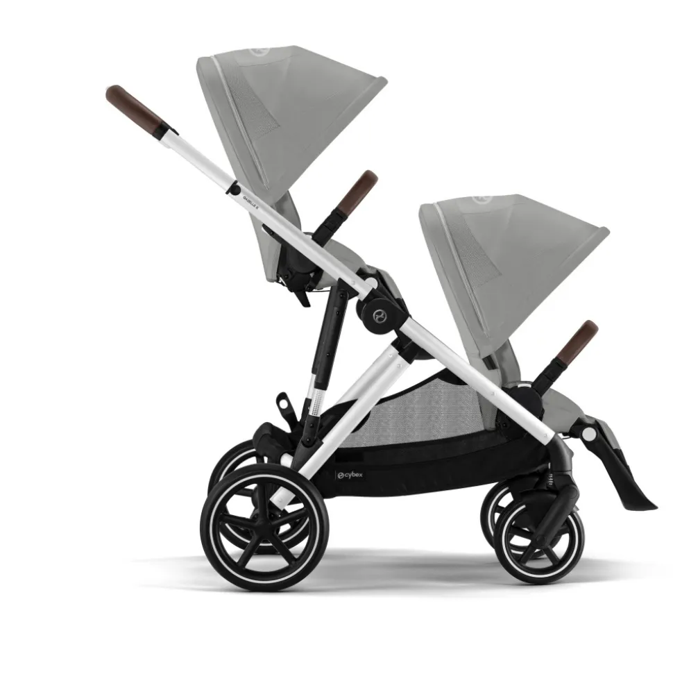 Poussette jumeaux gazelle s stone grey + 2 sièges auto aton b2 i-size + 2 nacelles s