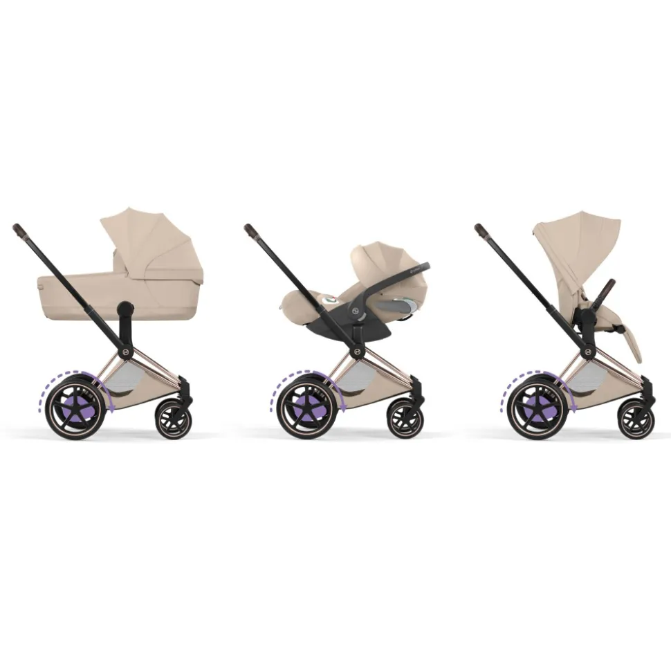 Poussette électrique e-priam 3 cozy beige châssis rosegold