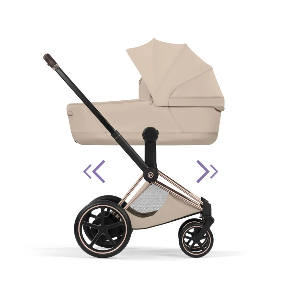 Poussette électrique e-priam 3 cozy beige châssis rosegold