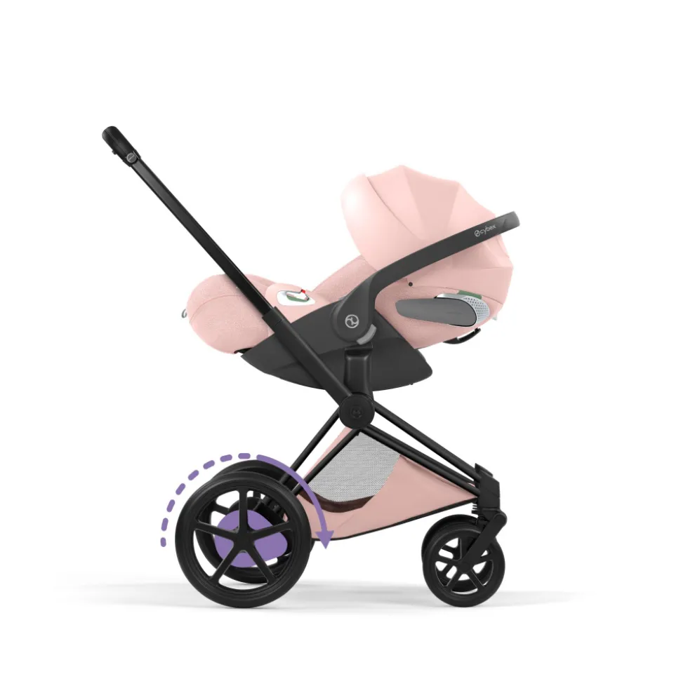 Poussette électrique e-priam 3 peach pink châssis matt black