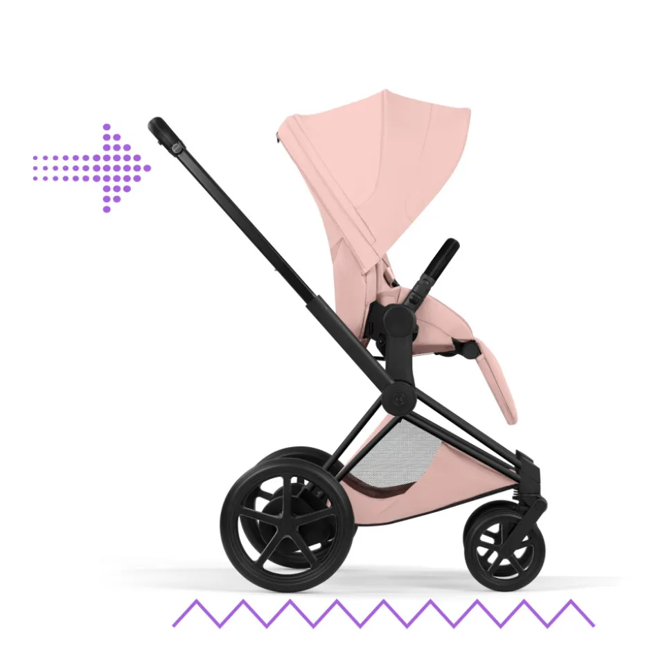 Poussette électrique e-priam 3 peach pink châssis matt black
