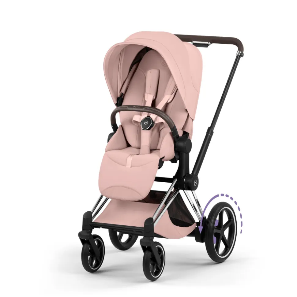 Poussette électrique e-priam 3 peach pink châssis chrome
