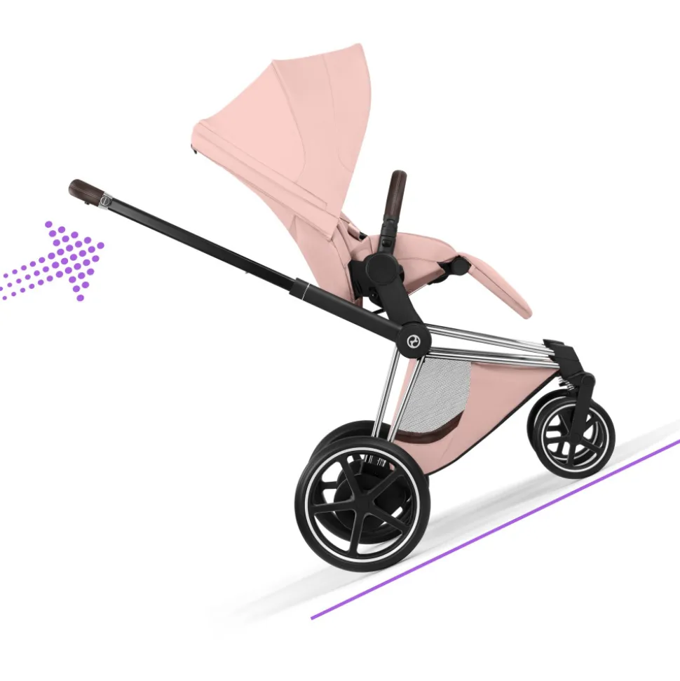 Poussette électrique e-priam 3 peach pink châssis chrome